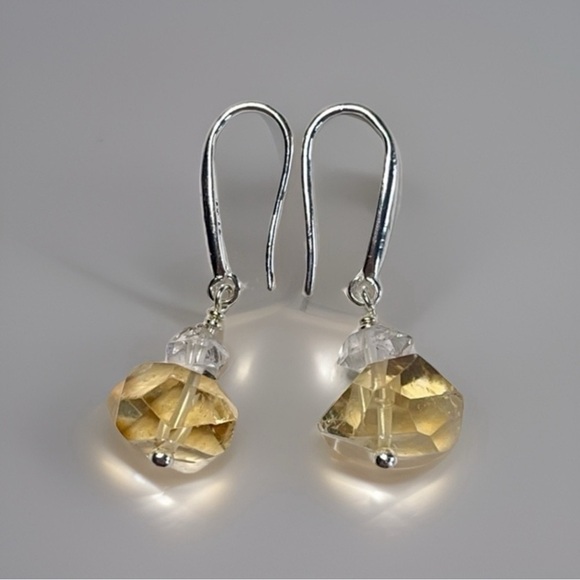 Hand Made Citrine Diamond Earrings - Picture 2 of 6